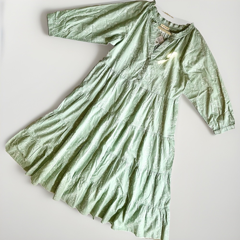 NWT Sweet Magnolia Womens M Sage Floral Tiered Midi Dress Cottagecore Prairie